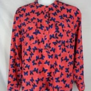 Gap Popover Butterfly Coral Top Blouse NWOT